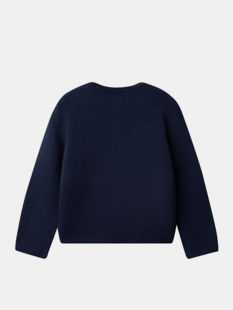 Marineblauer Cardigan mit Margeritenstickerei für Mädchen