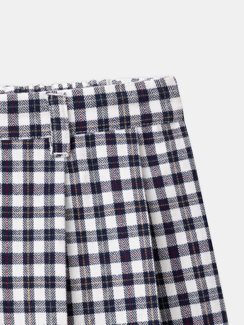 Karierte Marineblau und Weiße Shorts-Rock mit elastischer Taille für Mädchen