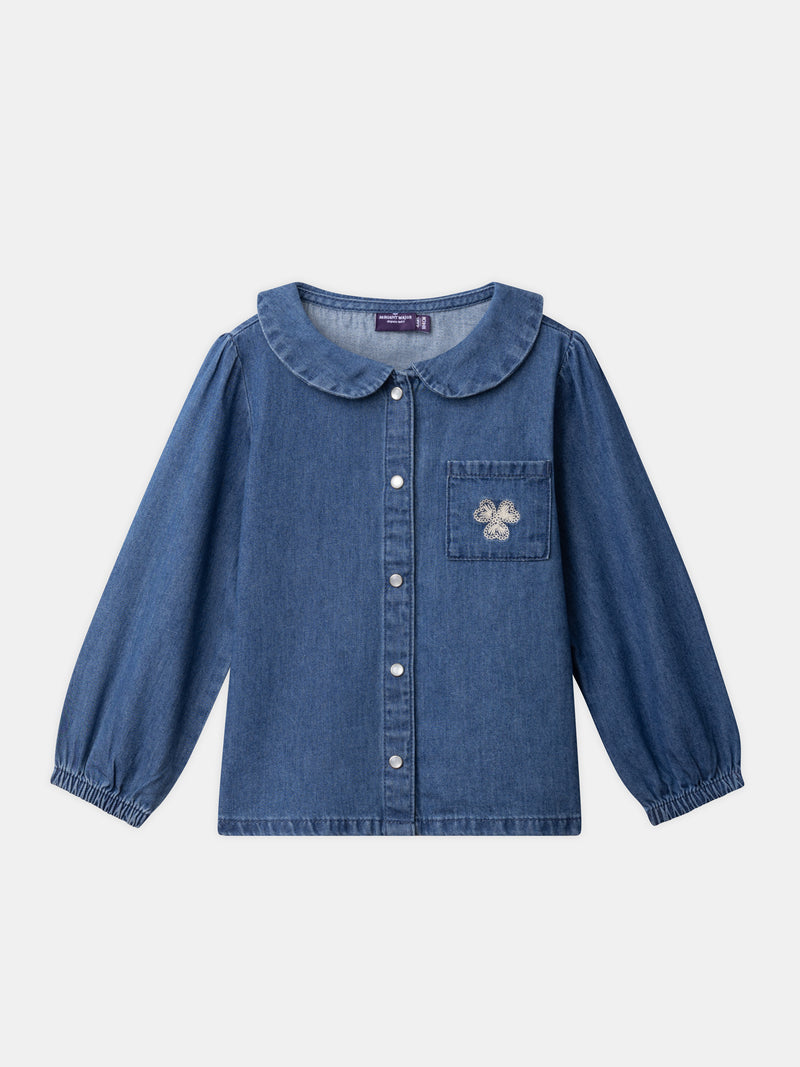 Denim-Bluse mit Klee-Stickerei für Mädchen