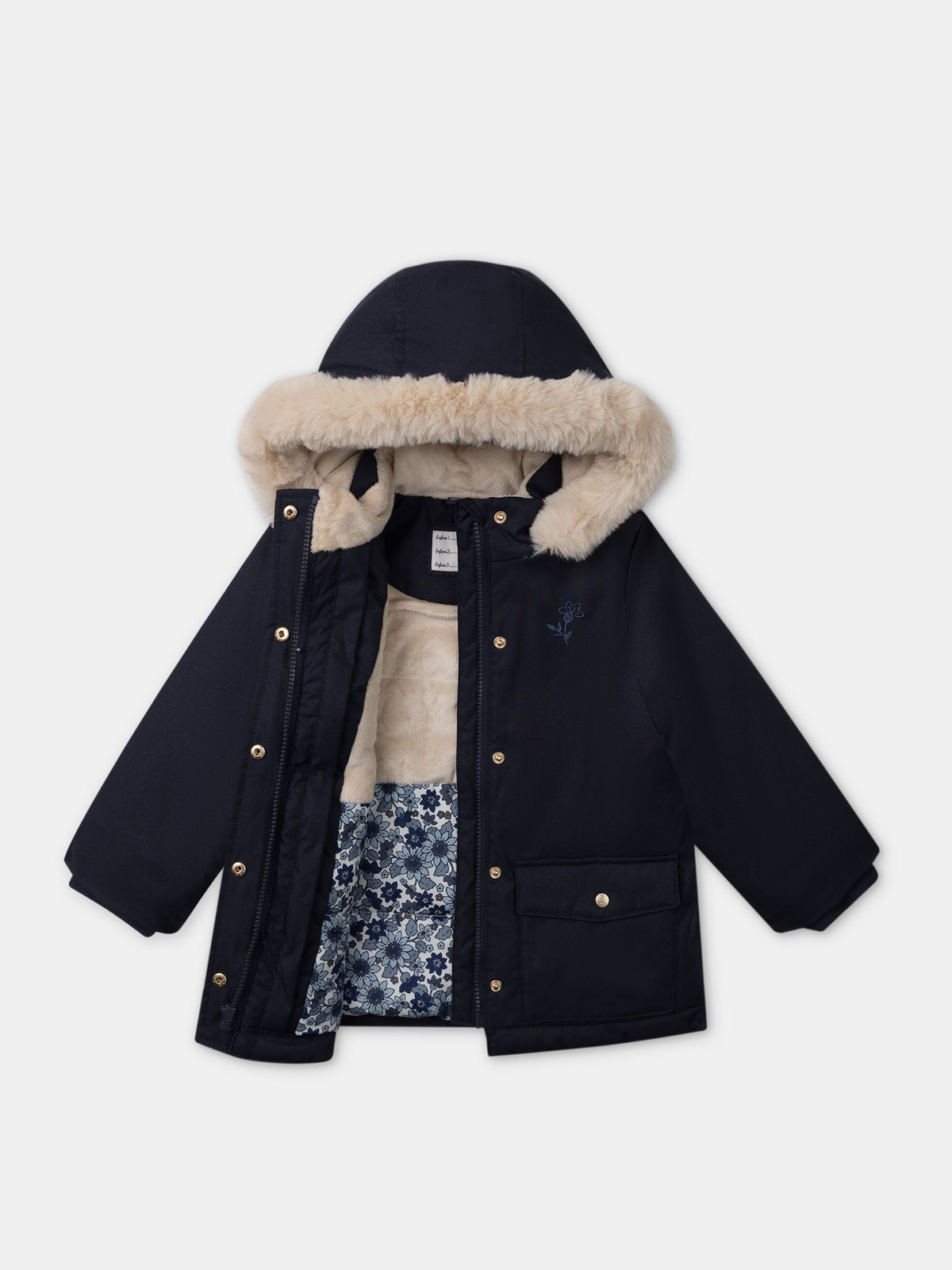 3-in-1-marineblau-Glitzer-Parka für Mädchen