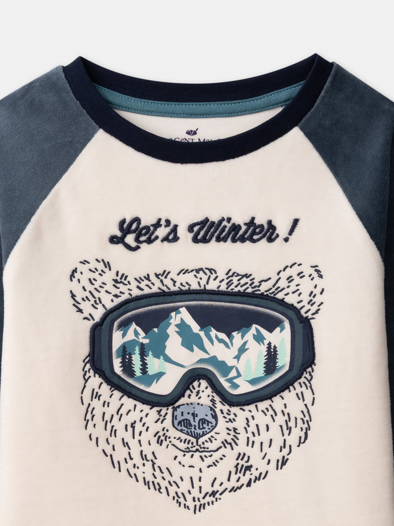 Pyjama écru et bleu marine ours Garçon