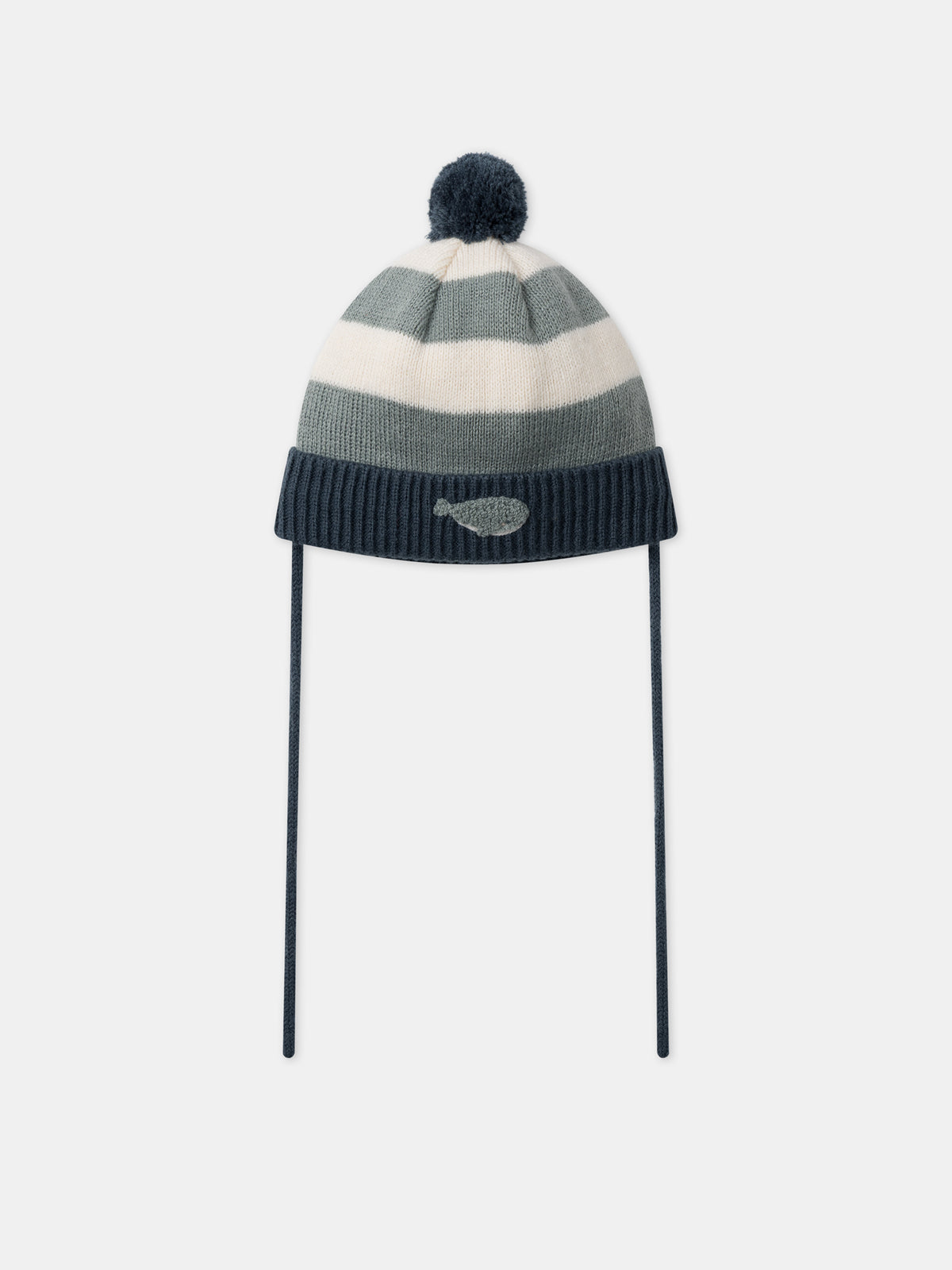 Bonnet tricolore à rayures et pompom avec broderie baleine Bébé Garçon
