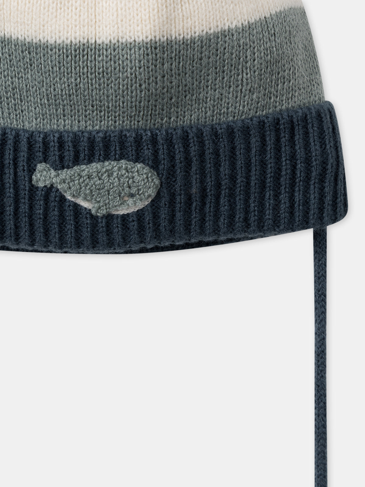 Bonnet tricolore à rayures et pompom avec broderie baleine Bébé Garçon