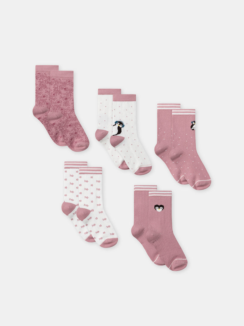 5er-Pack rosa Socken Pinguine für Mädchen