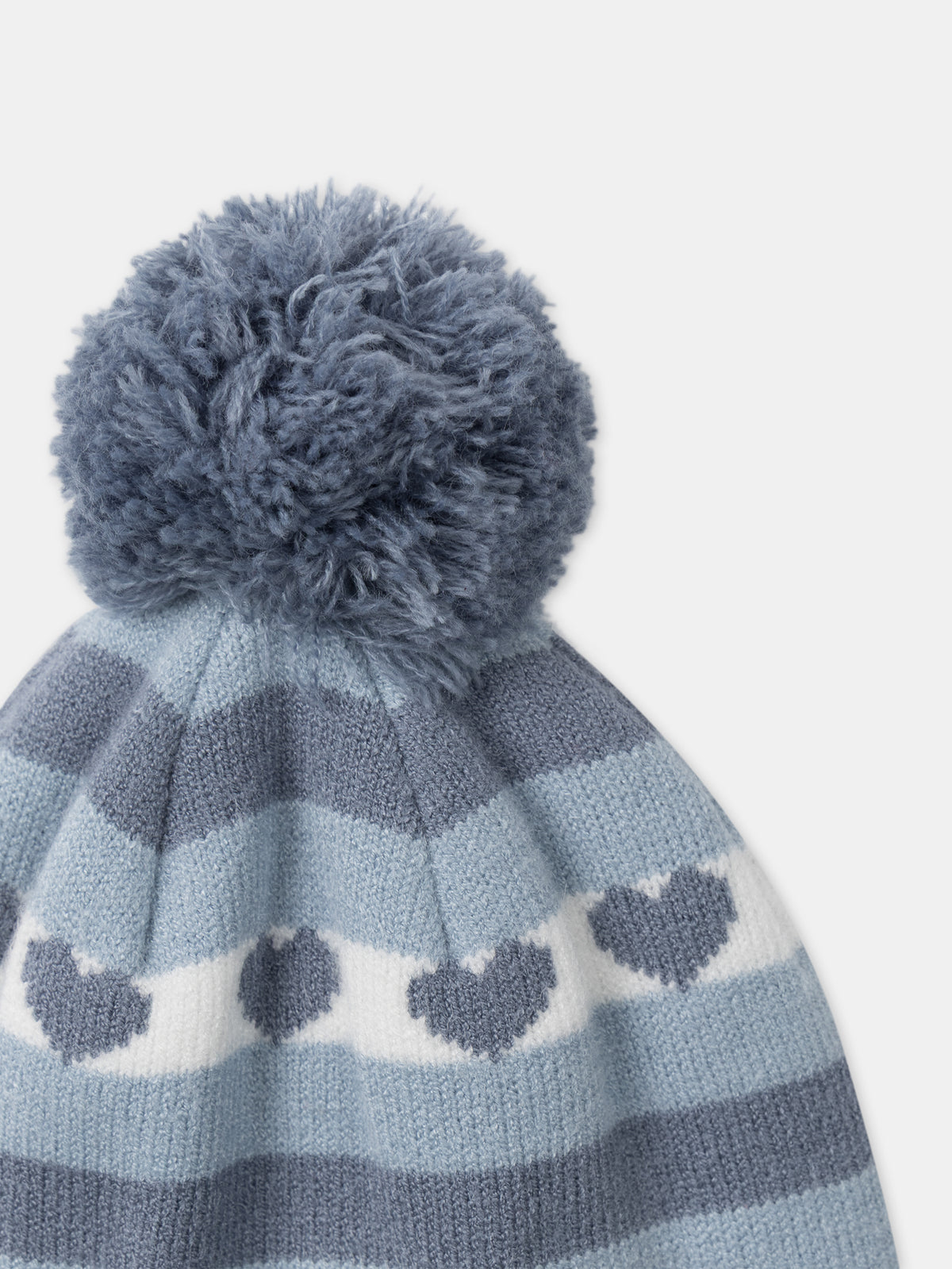 Blau-gestreifter-Hut-mit-Pompom-Für-Mädchen