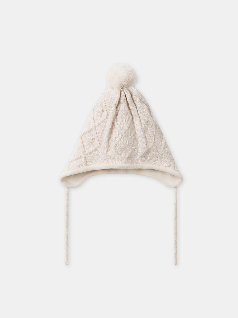 Beige-Mütze-mit-Kunstpelz-Pompom-für-Mädchen