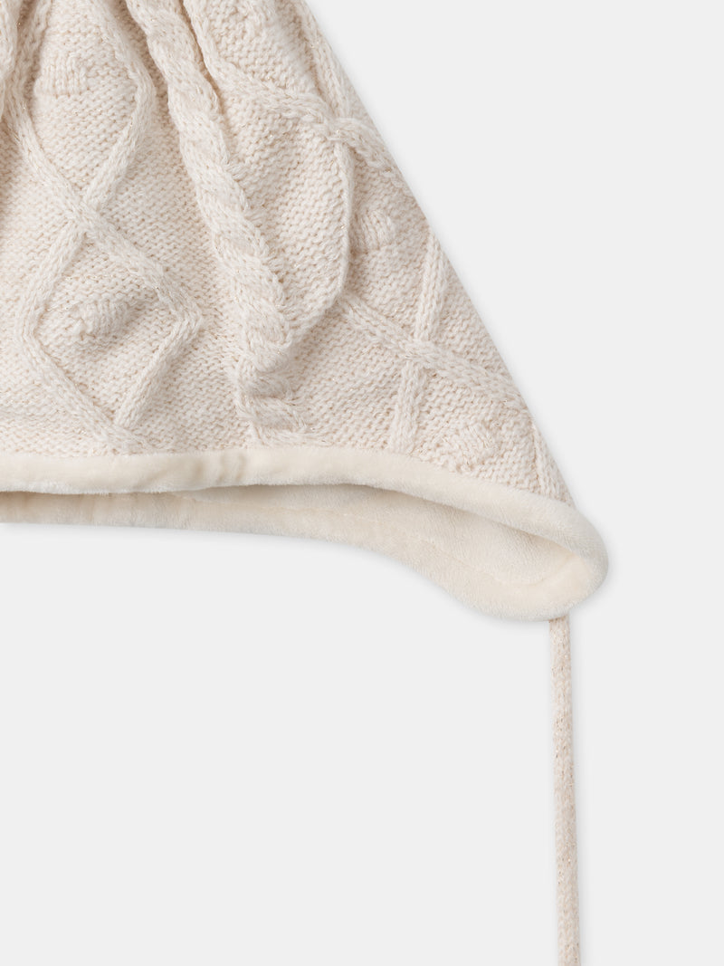 Beige-Mütze-mit-Kunstpelz-Pompom-für-Mädchen