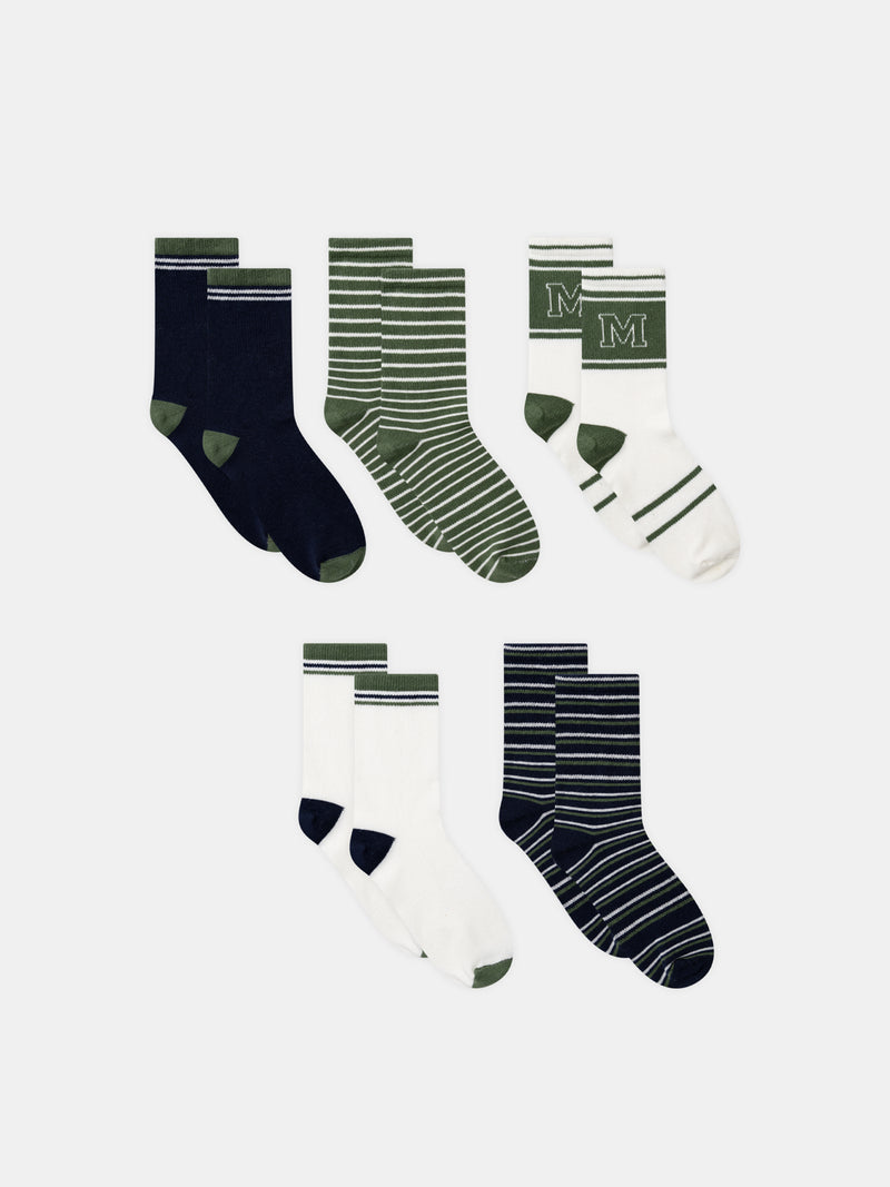 Set aus 5 Paar Socken mit Streifen oder einfarbig für Jungen