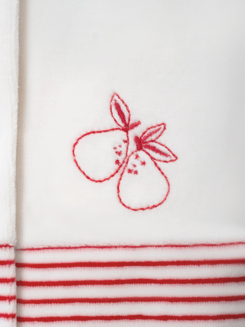Grenouillère en velours à rayures et  broderie poire Bébé Fille