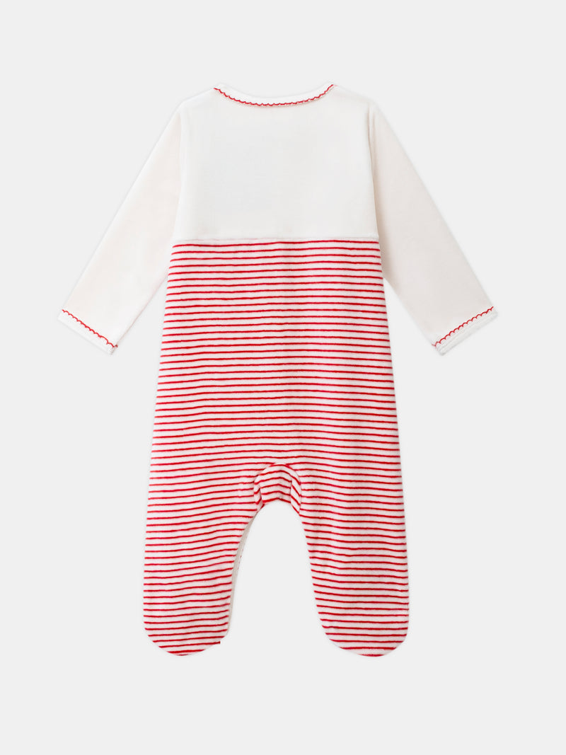 Grenouillère en velours à rayures et  broderie poire Bébé Fille