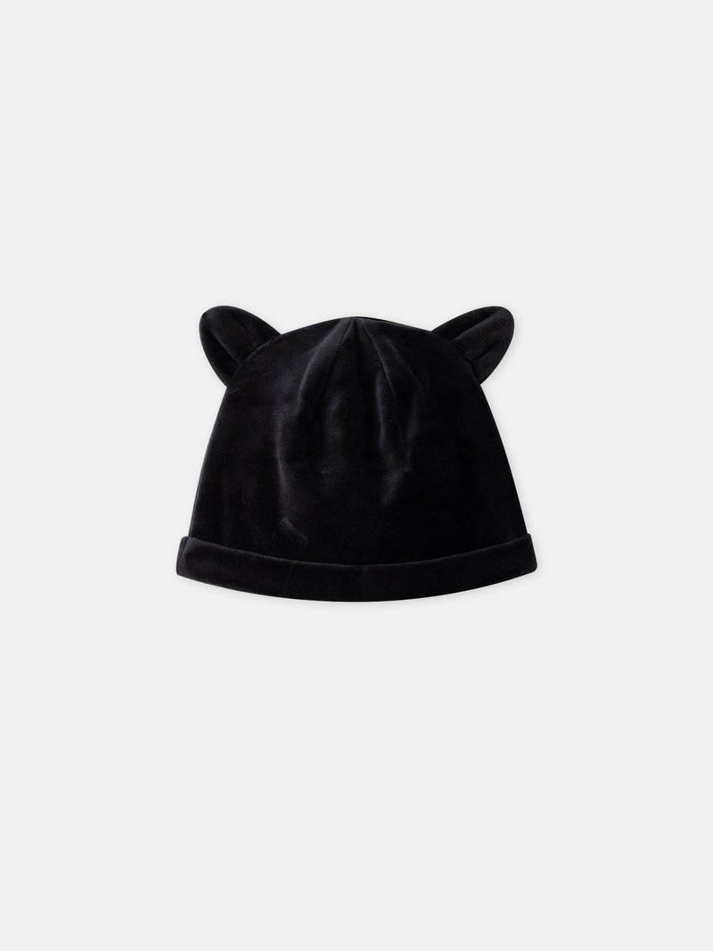 Grenouillère noir chat en velours + bonnet Bébé Fille