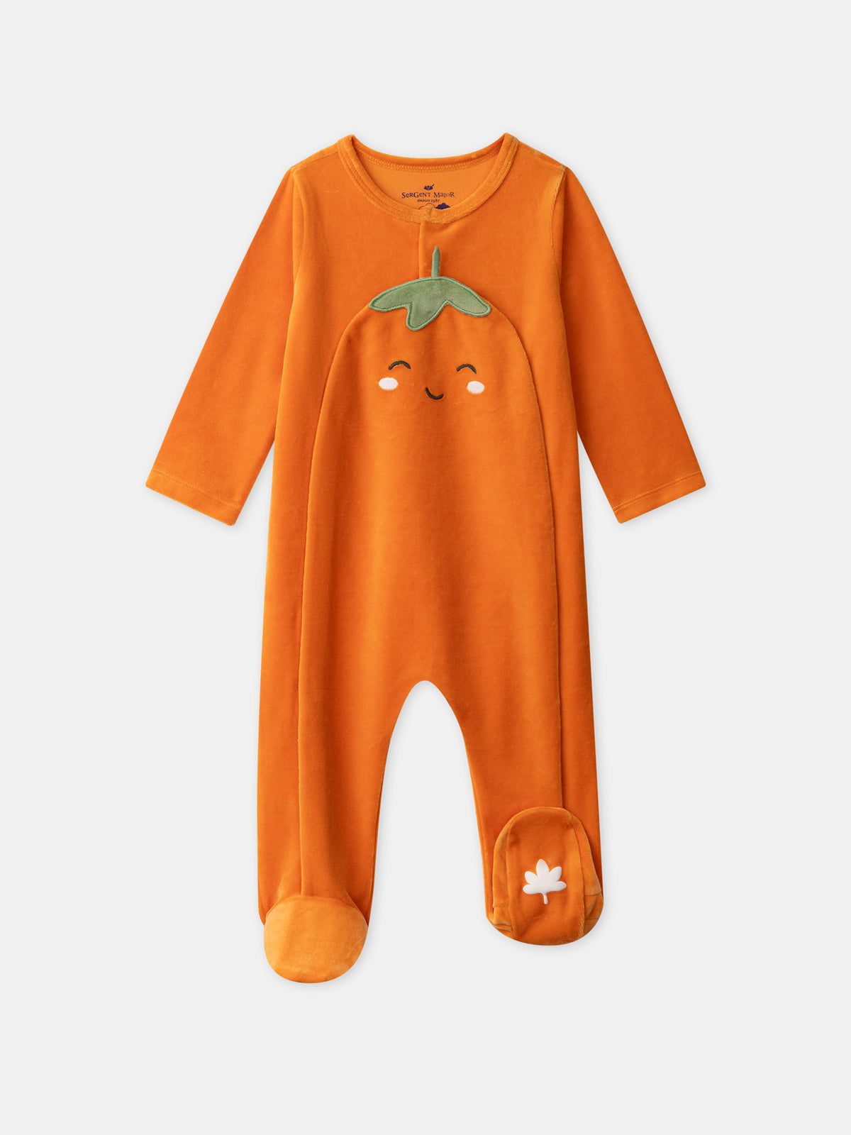 Grenouillère orange citrouille en velours + bonnet Bébé Garçon