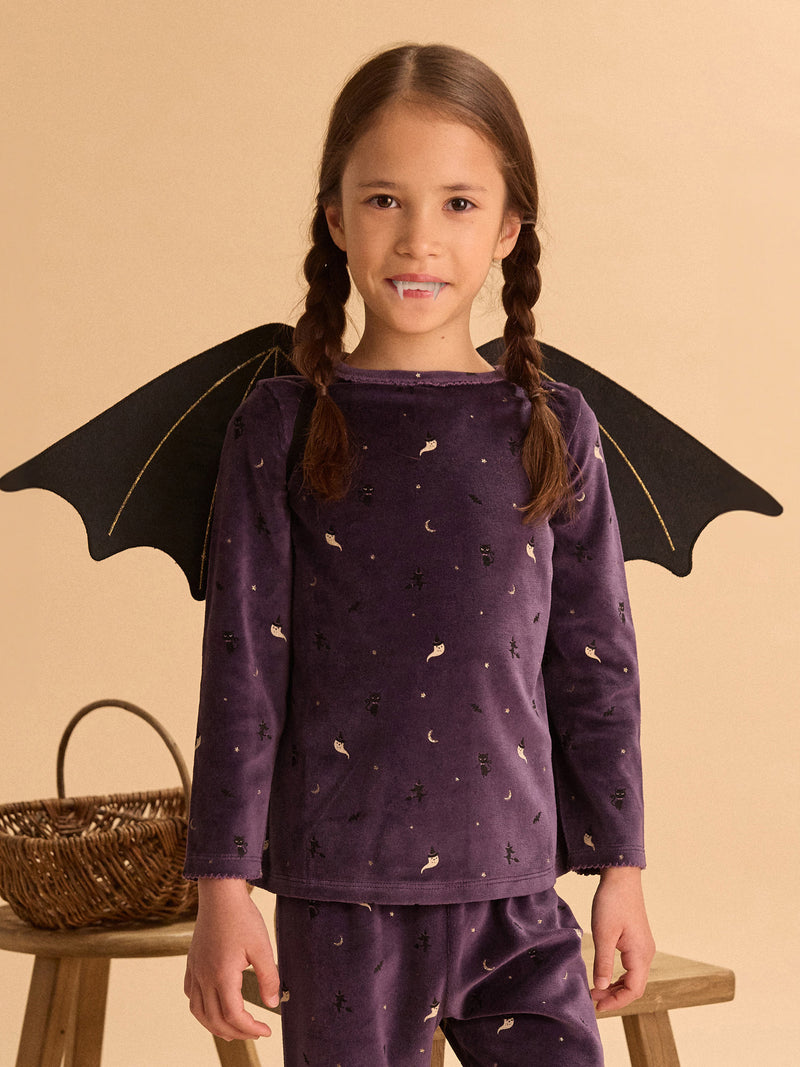 Pyjama d'Halloween violet + ailes de chauve-souris Fille