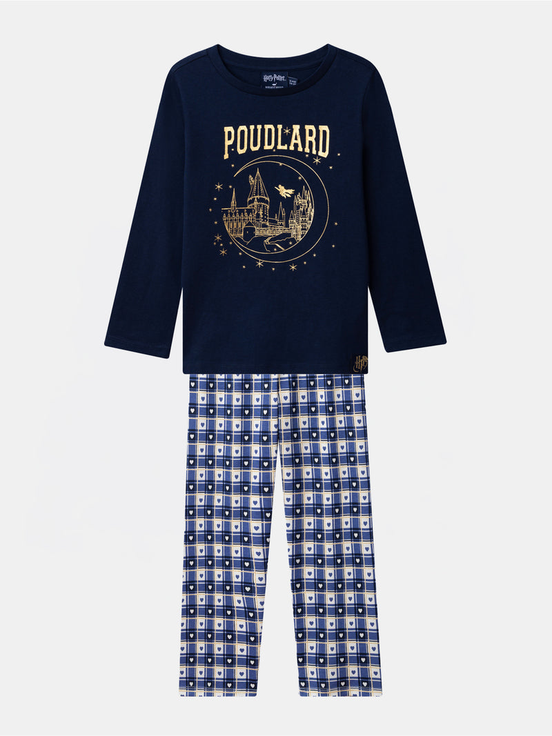 Harry Potter Pyjama in Marineblau mit "Hogwarts" Druck für Mädchen