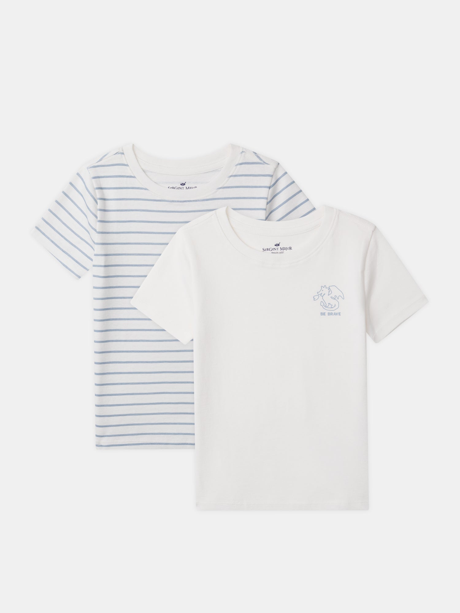 Lot 2 t-shirts écru imprimé dragon ou à rayures bleues Garçon