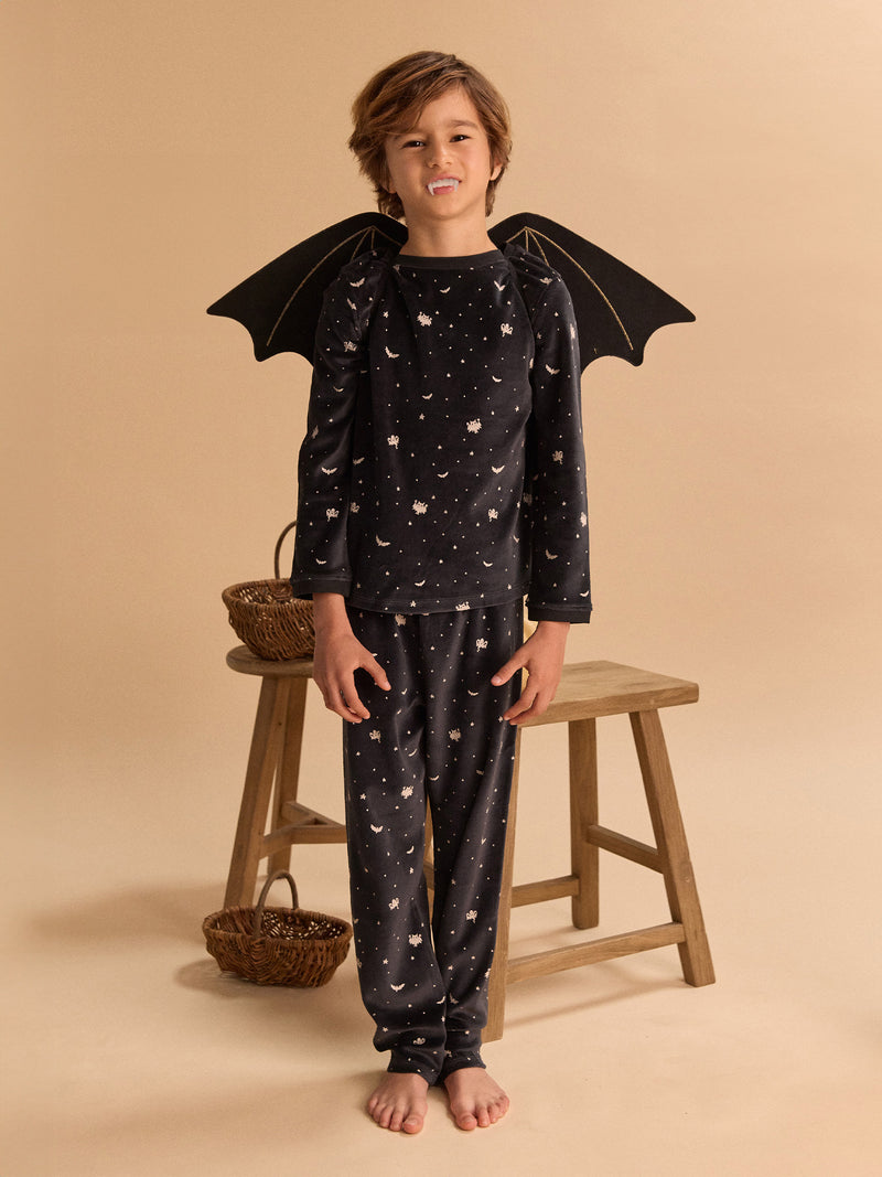 Pyjama d'Halloween noir + ailes de chauve-souris Garçon