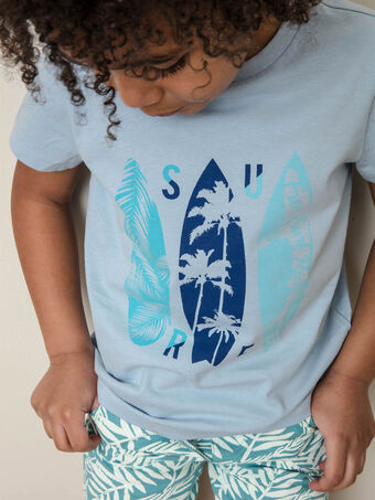 T-shirt manches courtes bleu imprimé surf enfant garçon ZUZAGE4 / 21E3PGL4TMC020