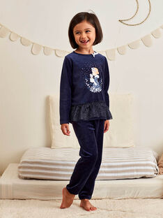 Pyjama-Set für Mädchen aus blauem Samt mit Fantasiemotiv BEBYGNETTE / 21H5PF73PYJ705