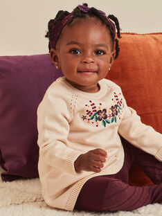 Baby Mädchen ecrufarbenes besticktes Pulloverkleid BARALO / 21H1BFQ1ROB808