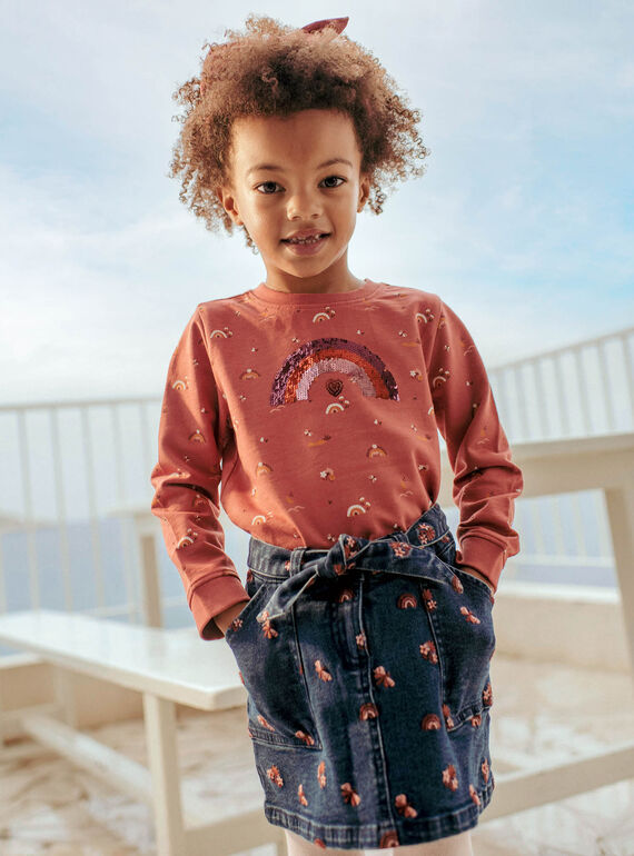 Kind Mädchen Jeansrock mit gestickten Motiven CAJETTE / 22E2PF71JUPP274