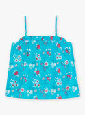 Kind Mädchen türkisfarbenes Tank-Top mit Blumen- und Schildkrötenaufdruck CAUDEBETTE 2 / 22E2PFT2DEB202