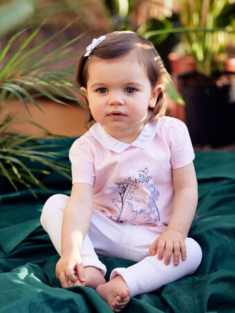 Rosa T-Shirt mit Fantasie und Claudine-Kragen Baby Mädchen CANOEMIE / 22E1BFK1BRA307