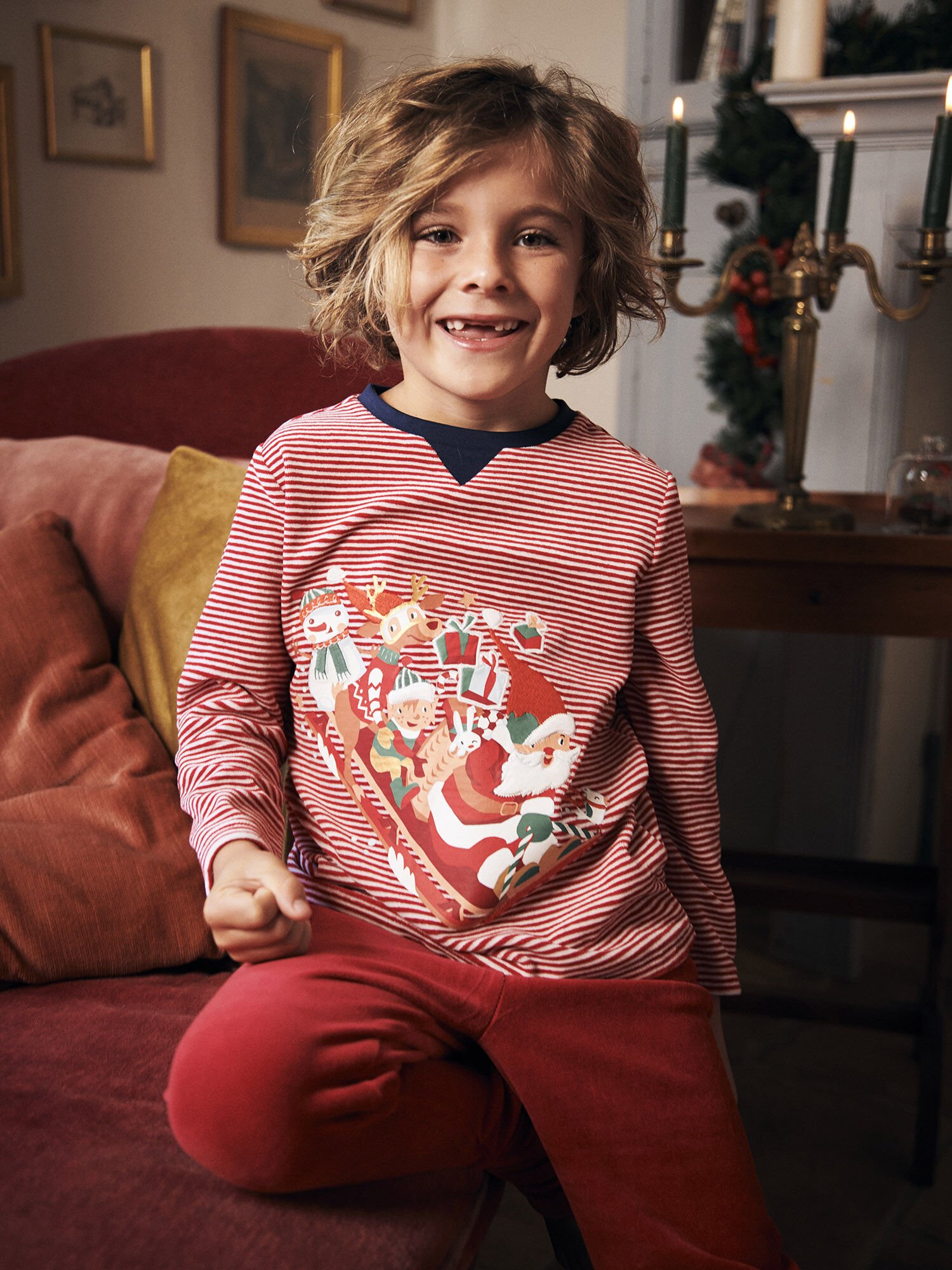 Rotes Samt Weihnachts Pyjama Set Junge Sergent Major