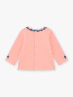 Baby Mädchen Koralle rosa gerafften Kragen T-Shirt BAKAVI / 21H1BFL1TEE415