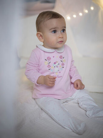 Baby Mädchen rosa und ecrufarbener Strampler mit Kätzchen- und Blumendruck CEGAELLE / 22E5BF52GRED315