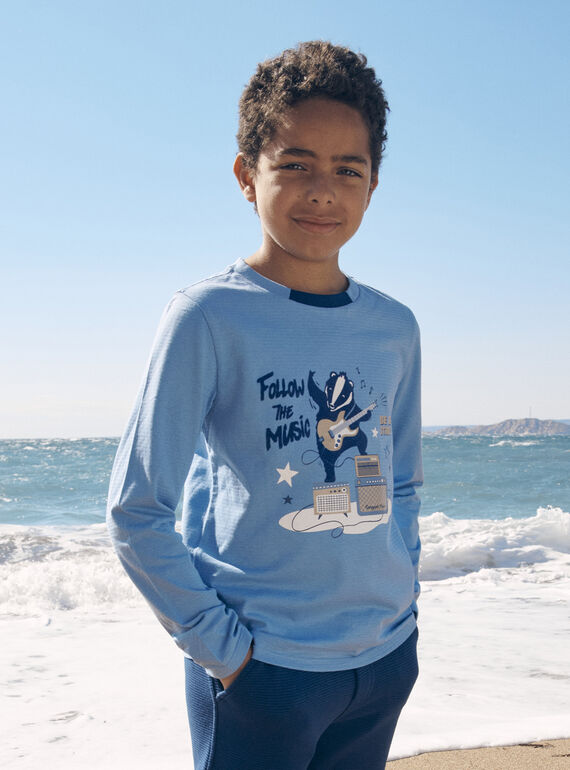 Hellblaues T-Shirt aus Jersey mit Dachs-Motiv als Gitarrist LETICHAGE / 24H3PGJ1TMLC236