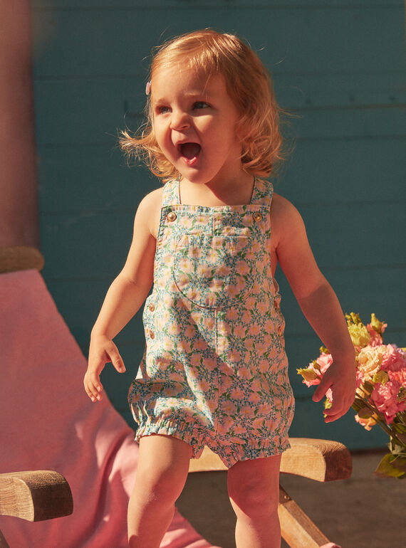 Kurzlatzhose in Ecru und Blau mit Blumenprint LAAMELIE / 24H1BFI1SAL001