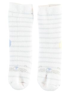 Gestreifte Baby-Socken aus Bouclé für Jungen, ecrufarben TYERNEST / 20E0AGF1SOQ218