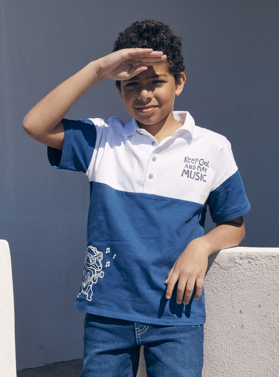 Blau-weißes Poloshirt aus Jersey mit Gitarren-Dachsmotiv LEPOLAGE / 24H3PGJ1POL000