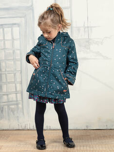 Kind Mädchen entenblauer Regenmantel mit Lotosmuster BLOTETTE / 21H2PFC1IMP714