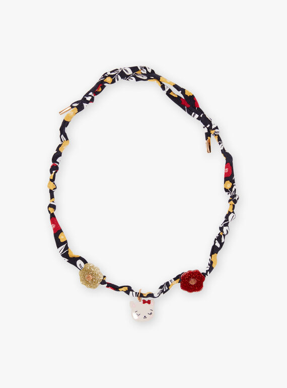 Blumendruck-Halskette für Mädchen mit Katzen-Anhänger BUCOLETTE / 21H4PFS1CLI070