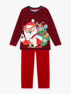 Schlafanzug mit gestreiftem Weihnachtsbären aus Samt für Kinder Jungen BODRAGE / 21H5PGI3PYJF528