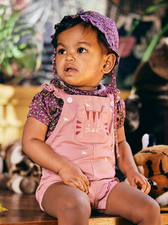 Barboteuse twill violette brodée animation tigre bébé fille CAILFINE / 22E1BF91SAL708