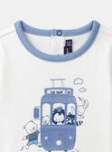Body T-Shirt in Ecru und Hellblau mit Straßenbahn- und Tiermotiven LADULIO / 24H1BGJ1BOD001