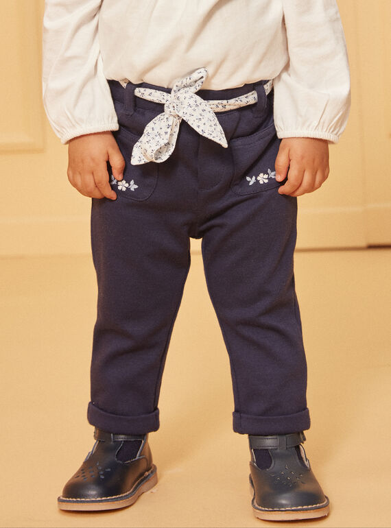 Marineblaue Hose mit Gürtel mit Blumenmuster LACLARA / 24H1BFJ1PAN070