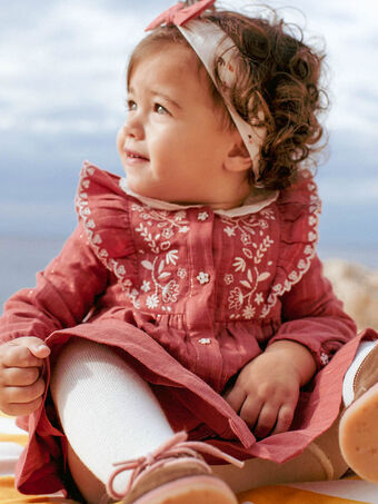 Baby Mädchen vintage rosa besticktes Kleid mit Rüschen CABILLY / 22E1BF71ROBD332