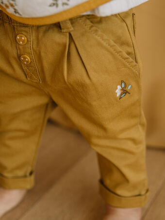 Pantalon à ceinture en popeline ajustable moutarde DACELINE / 22H1BFD1PAN804