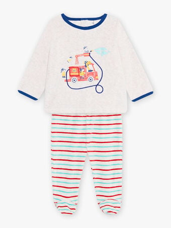 Schlafanzug für Baby Junge aus grauem Samt mit Feuerwehrauto CEFLORENT / 22E5BG41PYJJ920