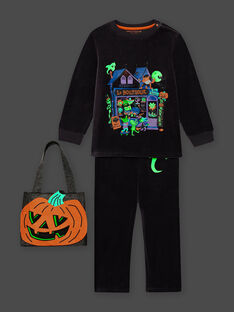 Dunkelgraues phosphoreszierendes Pyjama-Set für Jungen mit Kürbistasche BALOAGE / 21H5PGH1PYJJ905