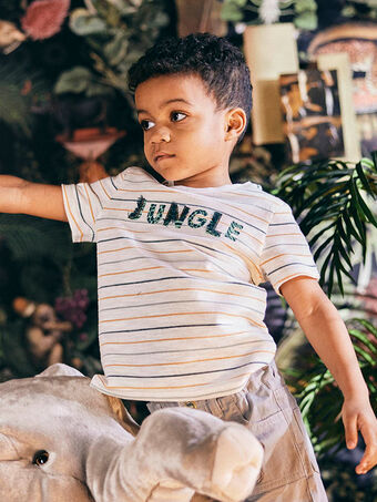 T-shirt écru à rayures animation jungle enfant garçon CETIRTAGE / 22E3PG91TMC001