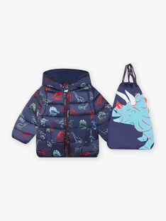 Mitternachtsblaue Daunenjacke mit Dinosaurier-Aufdruck und Rucksack für Kinderjungen BEJIAGE1 / 21H3PGG5DTV705