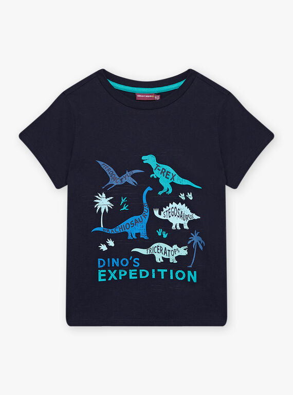 Marineblaues T-Shirt mit Dinosaurier-Muster für Kind Junge CYDOAGE2 / 22E3PGT2TMC070