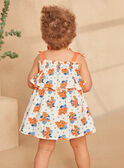 Volantkleid in Ecru mit blauem und orangefarbenen Blumenprint KAZILDA / 24E1BFS1ROB001