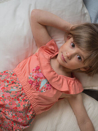 Kind Mädchen pfirsichfarbenes geblümtes Nachthemd CHOUJIETTE / 22E5PF51CHN413