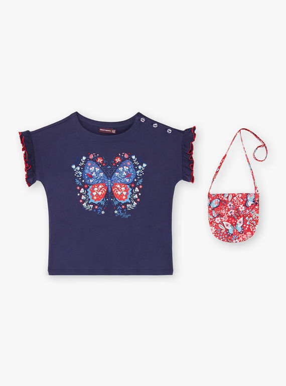 T-Shirt mit kurzen Ärmeln blauer Horizont Kind Mädchen ZOTISETTE / 21E2PFB1TMC216