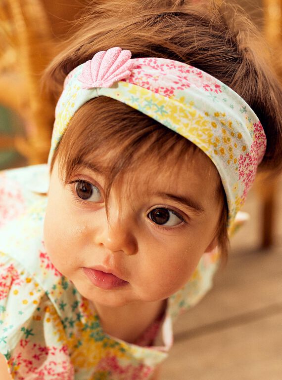 Baby Mädchen Stirnband mit Blumen- und Paillettenmuscheldruck aus Jersey CASHELSY / 22E4BFN1BAN811